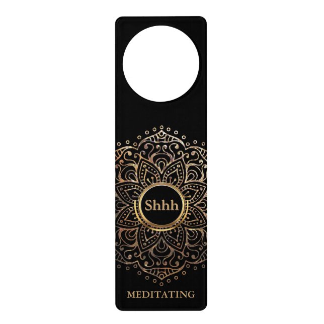 Do Not Disturb Meditation Boho Black Gold Mandala Door Hanger (Front)