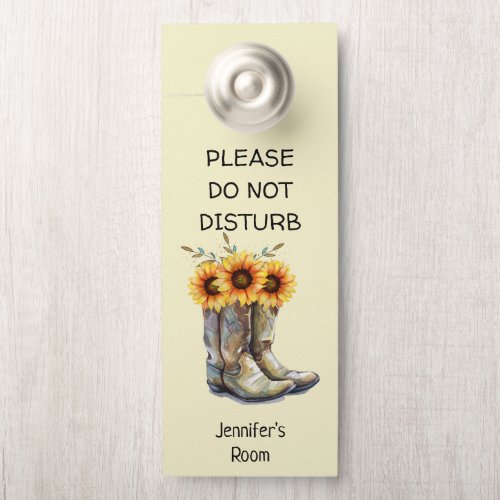 Do Not Disturb Rustic Cowboy Boots with Sunflowers Door Hanger