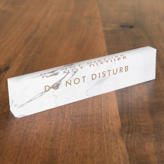 Do Not Disturb Sign White Marble Gold Business Desk Name Plate (Side)