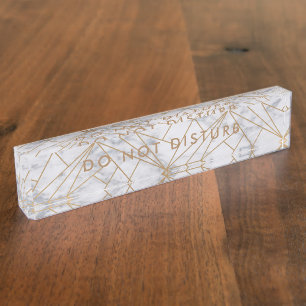 Do Not Disturb Sign White Marble Gold Business Desk Name Plate