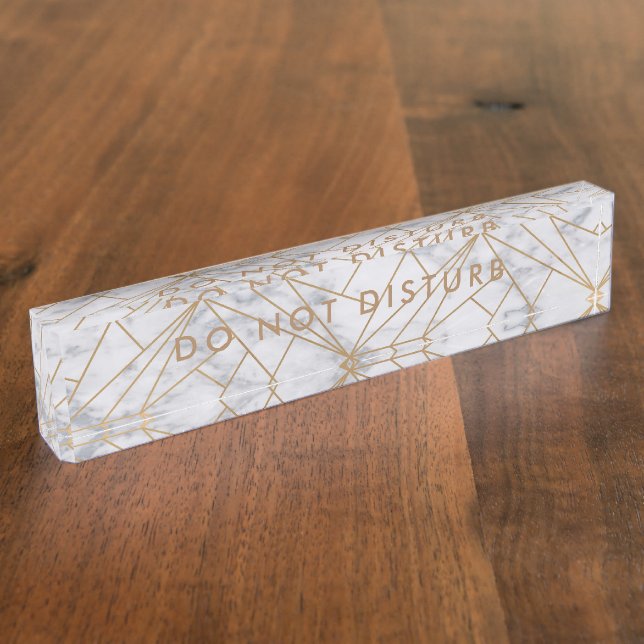 Do Not Disturb Sign White Marble Gold Business Desk Name Plate (Side)