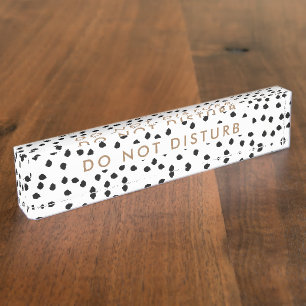 Do Not Disturb Sign White Polka dots Dog Business Desk Name Plate