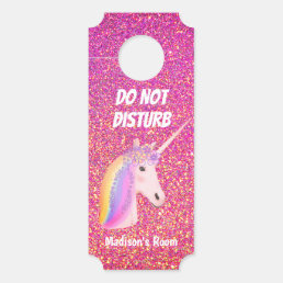 Do Not Disturb Unicorn Pink Glitter Personalized Door Hanger