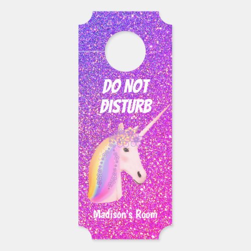 Do Not Disturb Unicorn Pink Purple Glitter Kids Door Hanger