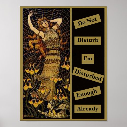 Do Not Disturb Vintage Lady Gold Black Spider Web Poster