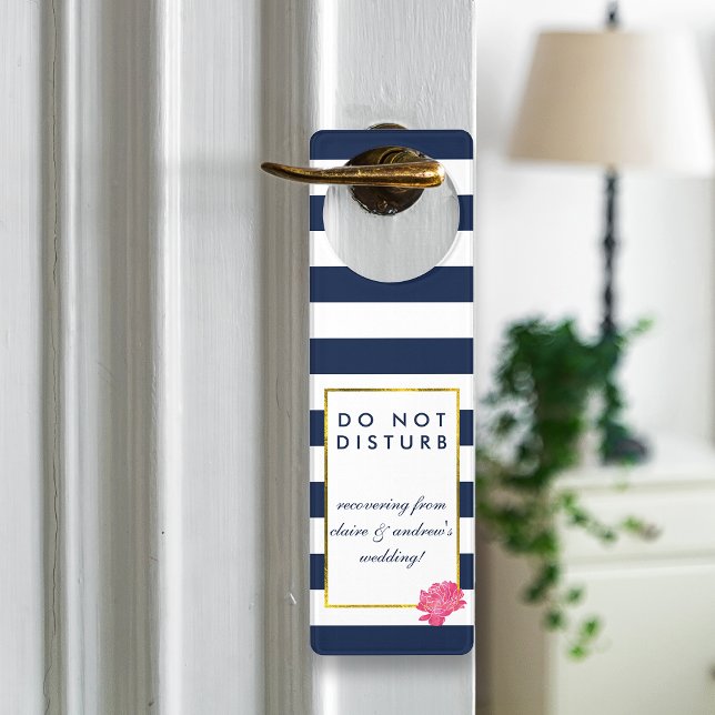 Do Not Disturb Wedding Sign Navy Stripe & Pink (Creator Uploaded)