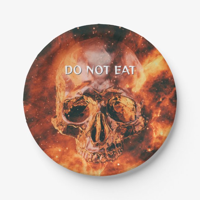 Do Not Eat. Flaming skull in space Paper Plates (Front)