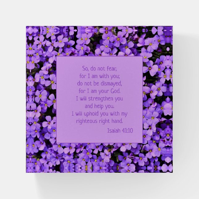 Do Not Fear Christian Bible Verse Purple Flowers Paperweight (Front)