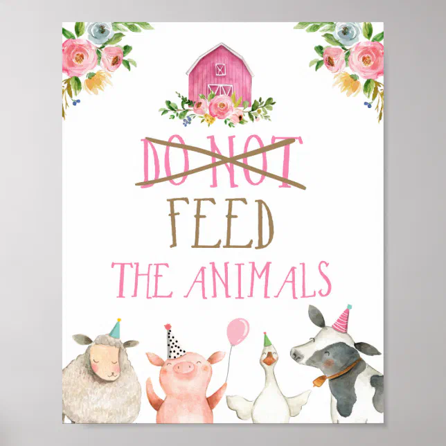 Do Not Feed Animals Farm Animals Barnyard Birthday Poster | Zazzle