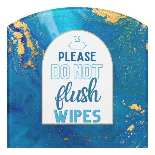 Do not Flush Wipes Chic Marble Blue Bathroom  Door Sign (Contour Front)