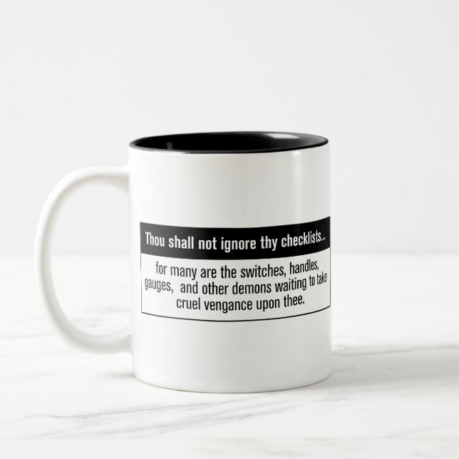 Do Not Ignore Checklists Aviation Humor Two-Tone Coffee Mug (Left)