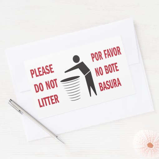 Do Not Litter sign English Spanish Rectangular Sticker Zazzle