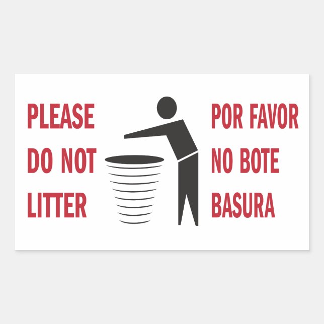 Do Not Litter sign English Spanish Rectangular Sticker (Front)