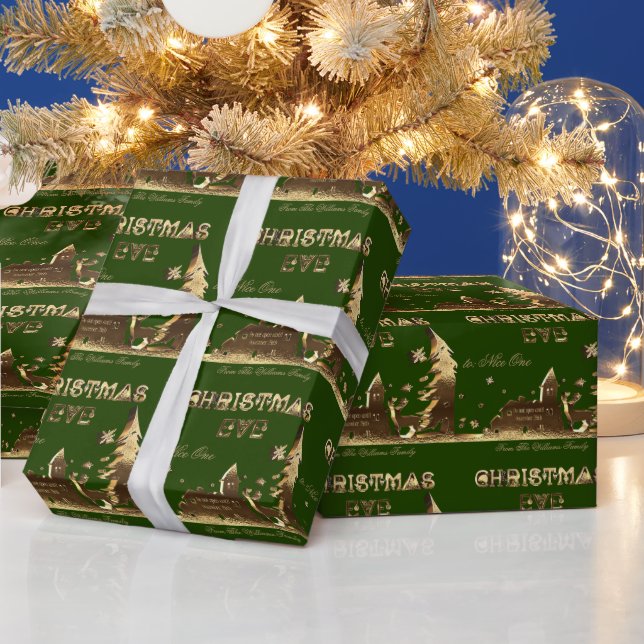 Do not open until Christmas Eve Gold Green Wrapping Paper (Holidays)