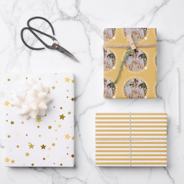 Do Not Open Until Christmas Gold Wrapping Paper Sheets (Front)
