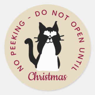 Do Not Open Until Christmas Peekaboo Kitty Cat Classic Round Sticker