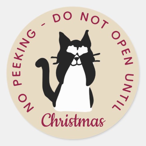 Do Not Open Until Christmas Peekaboo Kitty Cat Classic Round Sticker