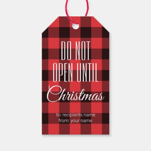 Do Not Open Until ChristmasRed Buffalo Plaid Gift Tags