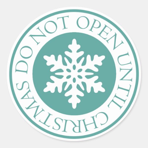Do Not Open Until Christmas Snowflake Blue Green Classic Round Sticker