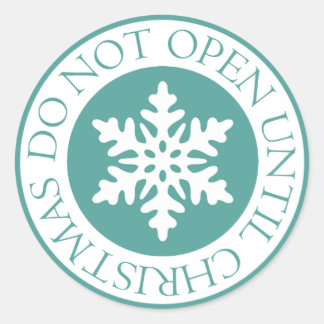 Do Not Open Until Christmas Snowflake Blue Green Classic Round Sticker