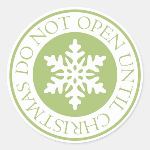 Do Not Open Until Christmas Snowflake Lime Green Classic Round Sticker