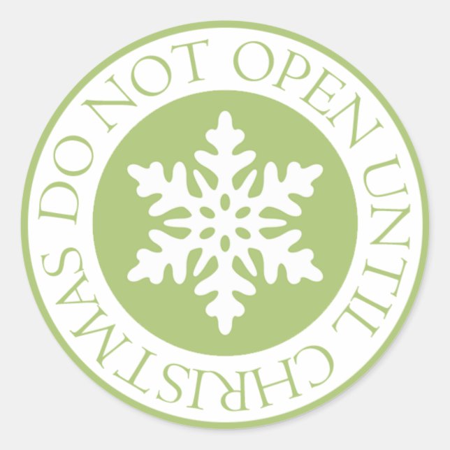 Do Not Open Until Christmas Snowflake Lime Green Classic Round Sticker (Front)
