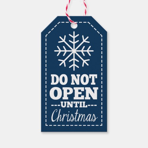 Do Not Open Until Christmas Snowflake _ navy blue Gift Tags