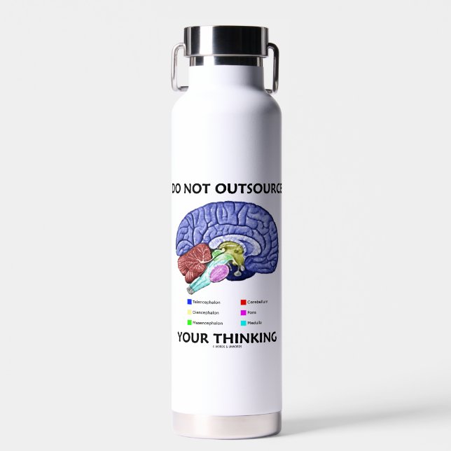 Do Not Outsource Your Thinking Brain Anatomy Humor Water Bottle (Front)
