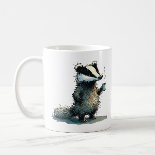 Do. Not. Touch. Whimsical Badger Coffee Mug (Left)