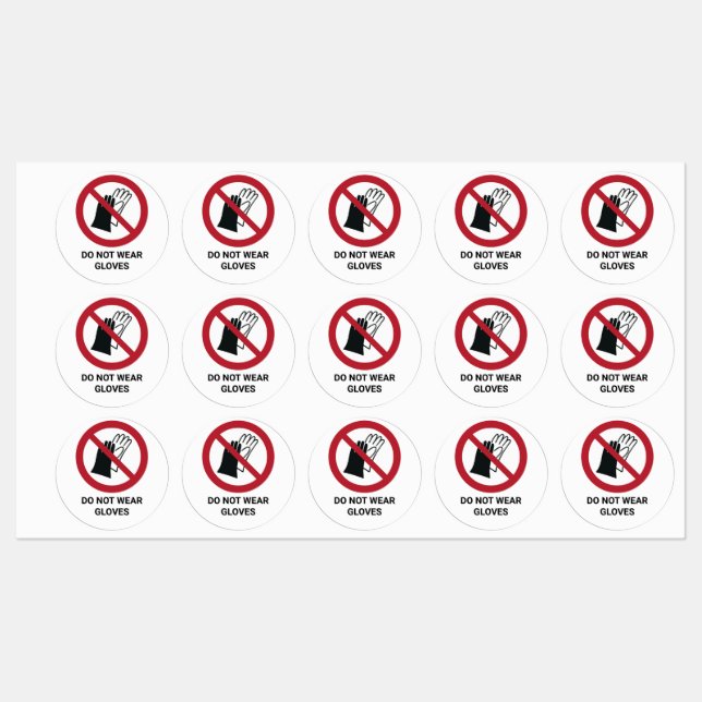 Do Not Wear Gloves, Prohibition Sign Labels (Sheet)