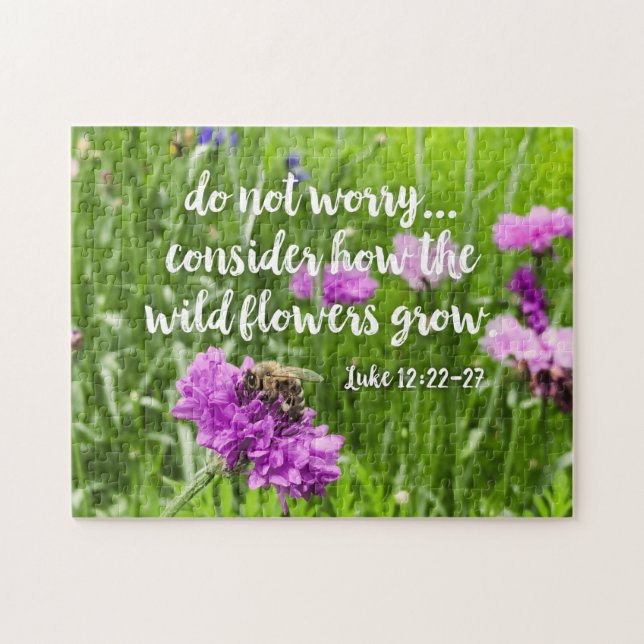Do Not Worry Wild Flowers Bee Christian Bible Jigsaw Puzzle (Horizontal)