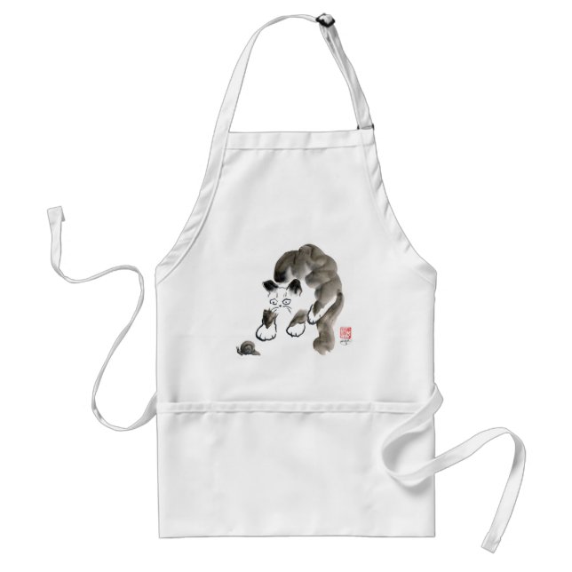 Do Snails Sting? Sumi-e kitten and snail Adult Apron (Front)