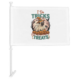 Do Tricks Treats Halloween Pug Witch Hat Pumpkins_ Car Flag