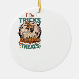 Do Tricks Treats Halloween Pug Witch Hat Pumpkins_ Ceramic Ornament