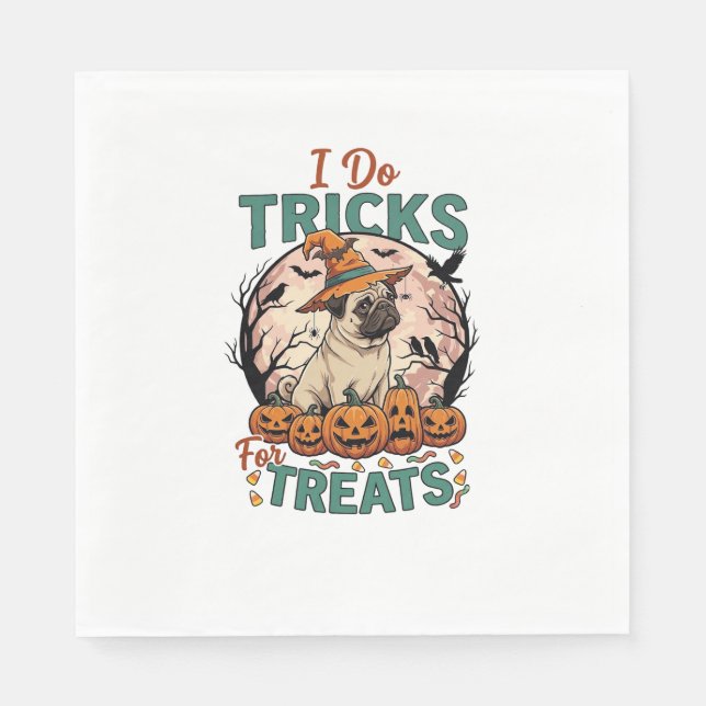 Do Tricks Treats Halloween Pug Witch Hat Pumpkins_ Napkins (Front)