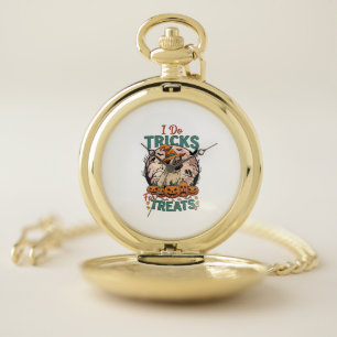 Do Tricks Treats Halloween Pug Witch Hat Pumpkins_ Pocket Watch