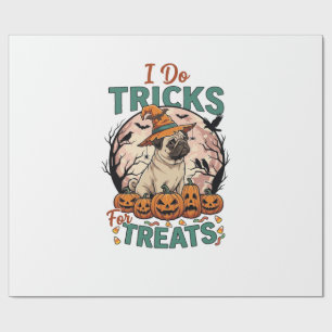 Do Tricks Treats Halloween Pug Witch Hat Pumpkins_ Wrapping Paper