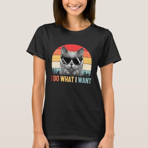 Do What I Want Vintage Black Cat  My Cat Sunglasse T_Shirt