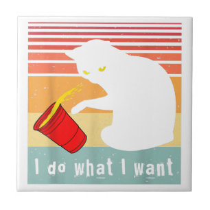 Do What I Want Vintage Black Cat Red Cup Funny My Ceramic Tile