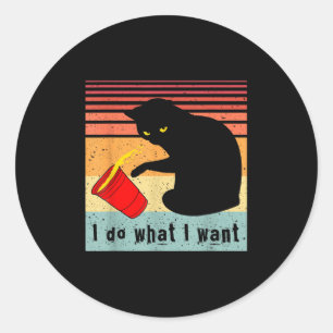 Do What I Want Vintage Black Cat Red Cup Funny My Classic Round Sticker