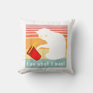 Do What I Want Vintage Black Cat Red Cup Funny My Throw Pillow