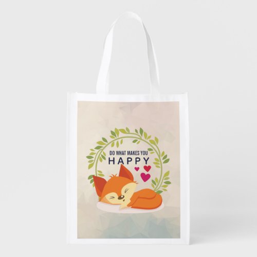 Do What Makes You Happy Sleeping Fox with Hearts Grocery Bag