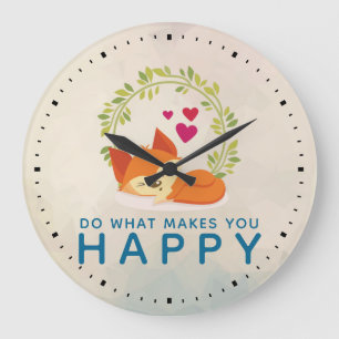 Do What Makes You Happy Sleeping Fox with Hearts Large Clock