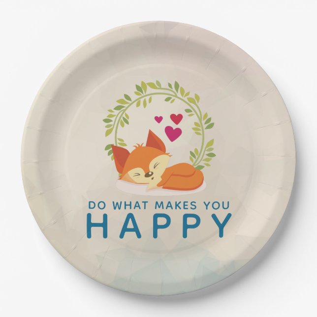 Do What Makes You Happy Sleeping Fox with Hearts Paper Plates (Front)