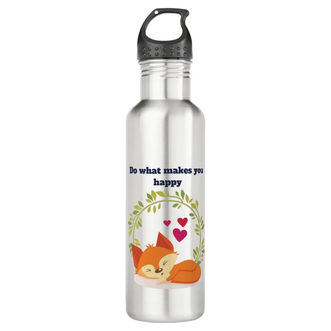 Do What Makes You Happy Sleeping Fox with Hearts Stainless Steel Water Bottle (Front)