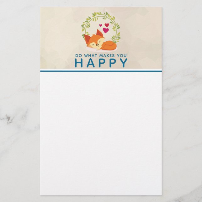 Do What Makes You Happy Sleeping Fox with Hearts Stationery (Front)
