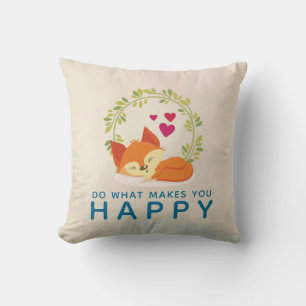 Do What Makes You Happy Sleeping Fox with Hearts Throw Pillow