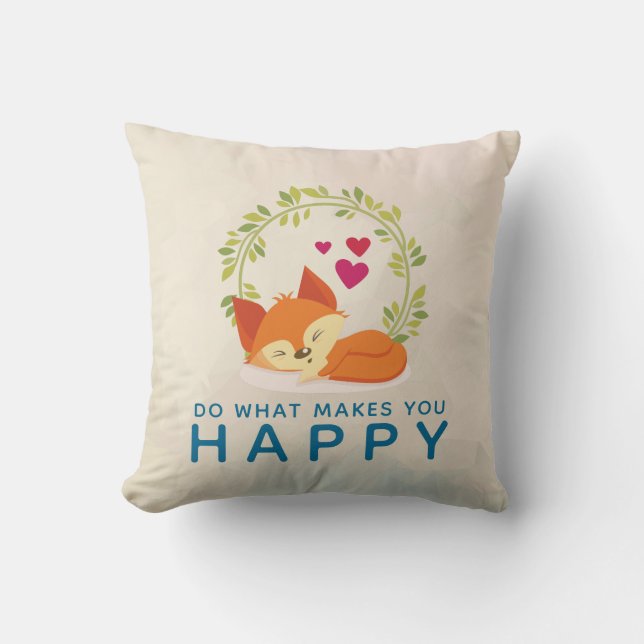 Do What Makes You Happy Sleeping Fox with Hearts Throw Pillow (Front)