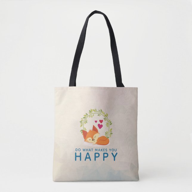 Do What Makes You Happy Sleeping Fox with Hearts Tote Bag (Front)