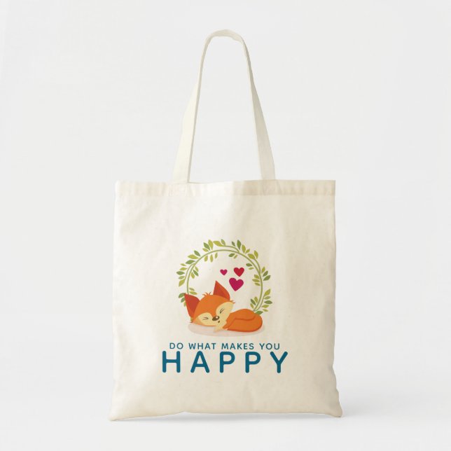 Do What Makes You Happy Sleeping Fox with Hearts Tote Bag (Front)